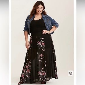 Torrid Black Floral Chiffon Maxi Skirt